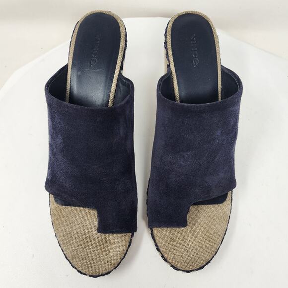 Vince Sutherland Espadrille Wedge Women 9M Navy Blue Suede Toe Strap Slip-on - Picture 3 of 12